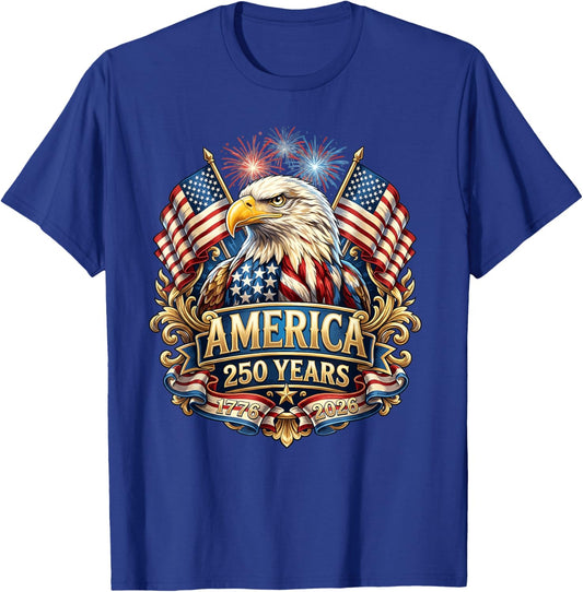 250 Years American Anniversary 1776-2026 USA Flag T-Shirt - T-Shirt | Royal