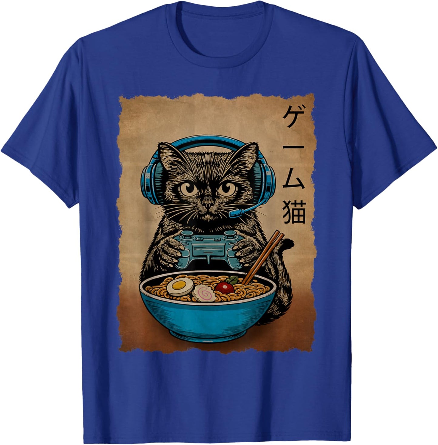 Gamer Cat Funny Teen Boys Gifts Japanese Ramen Cat Gaming T-Shirt - T-Shirt | Royal