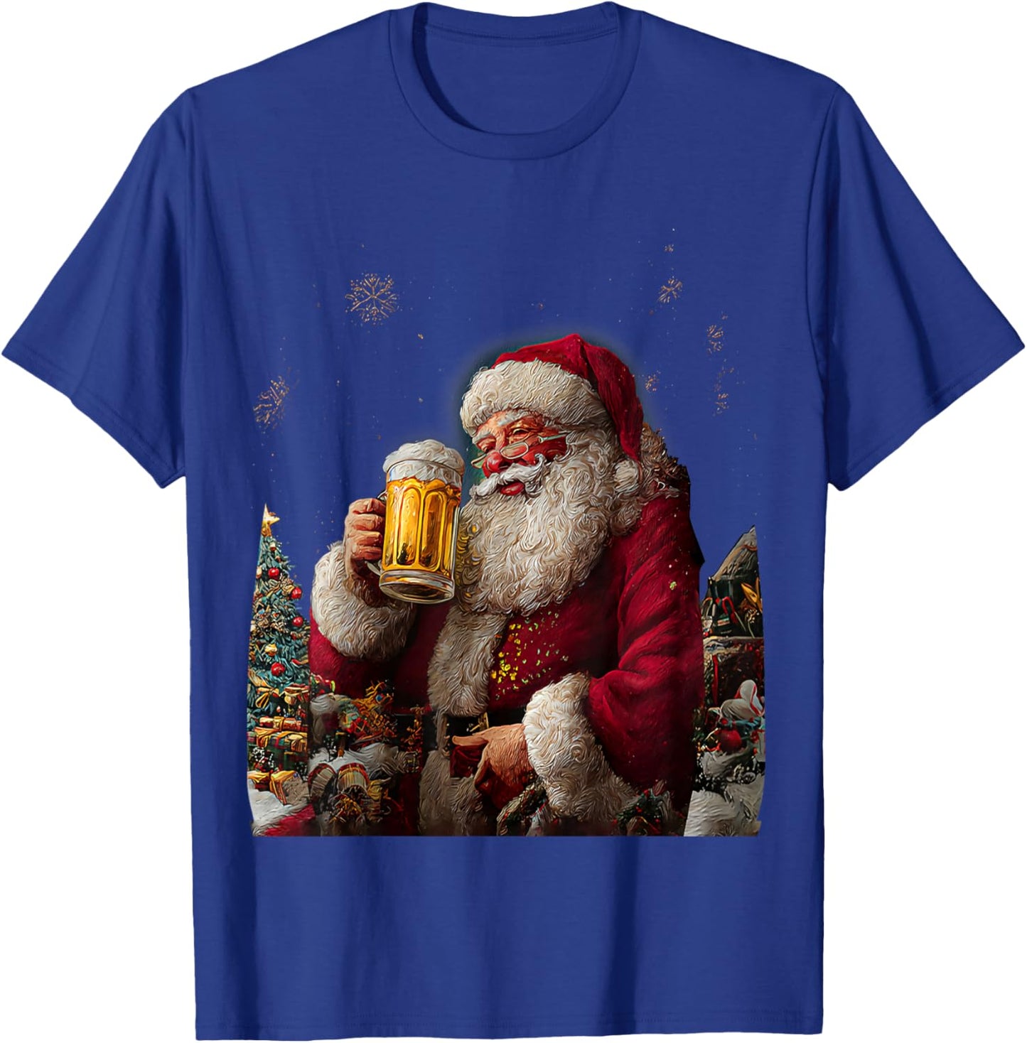 Christmas Santa Claus Beer Painting T-Shirt - T-Shirt | Royal