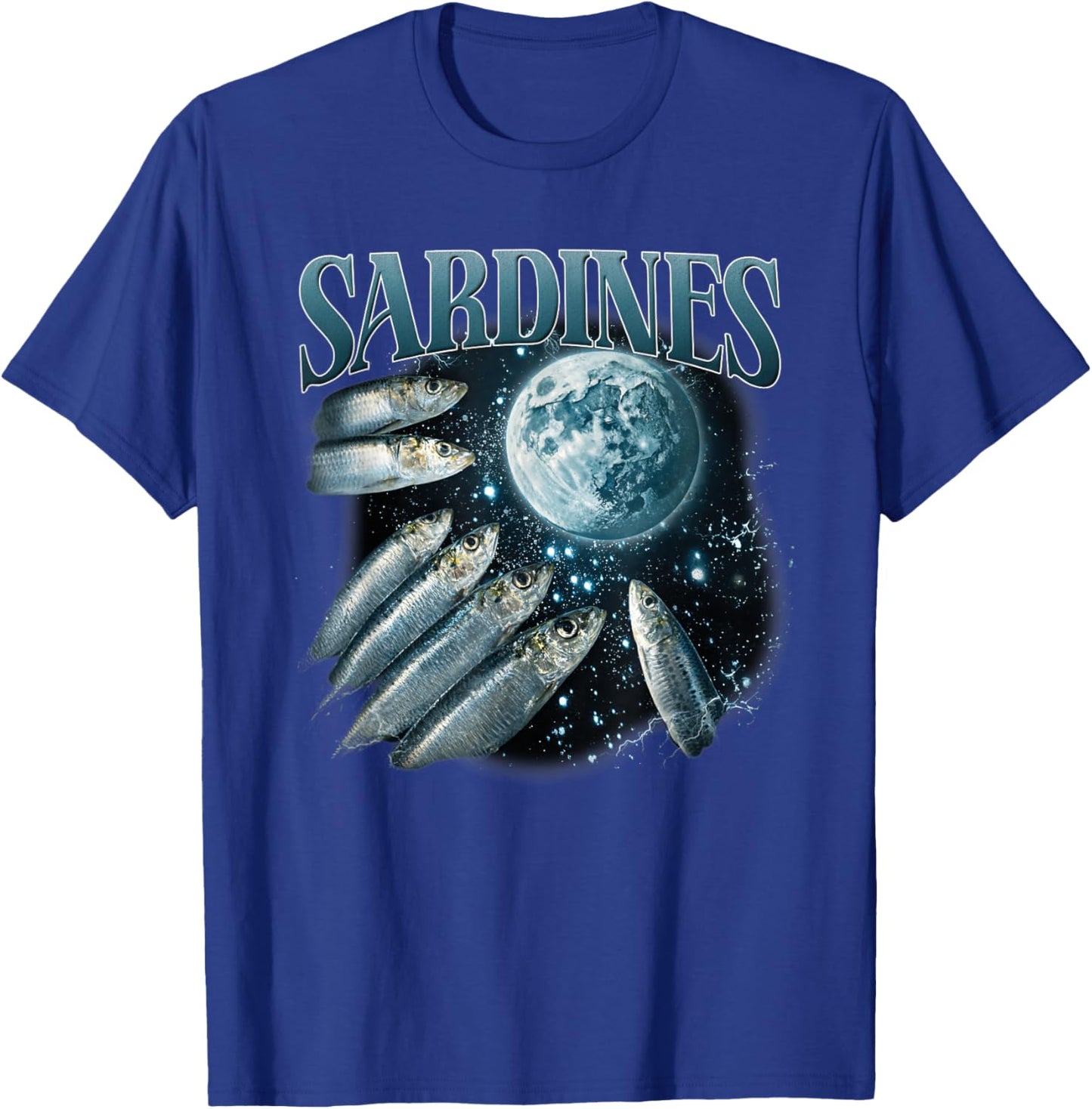 Three Sardines Howling at Moon Retro Sardine Fish Lover T-Shirt - T-Shirt | Royal