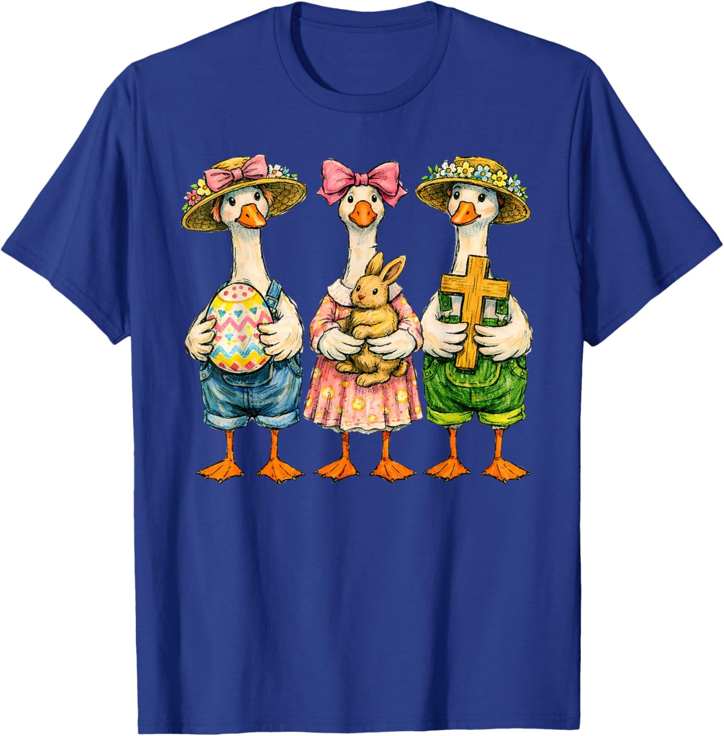 Gooses Farmer Easter Christian Cross Coquette Bunny Egg T-Shirt - T-Shirt | Royal