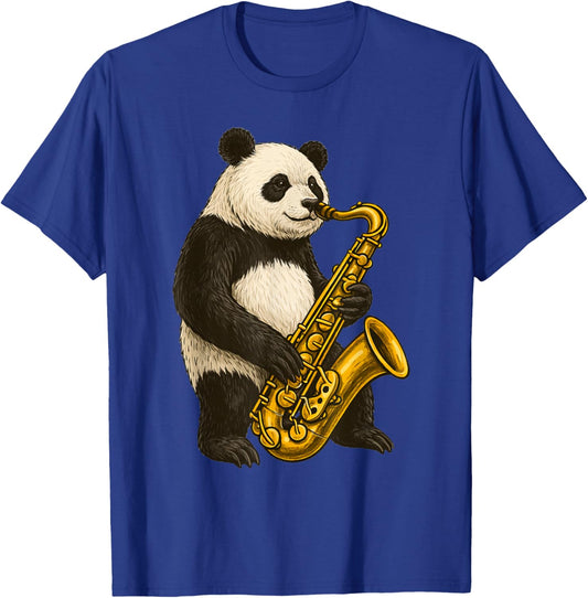 Cute Panda Bear Playing Saxophone Musician Music T-Shirt - T-Shirt | Royal