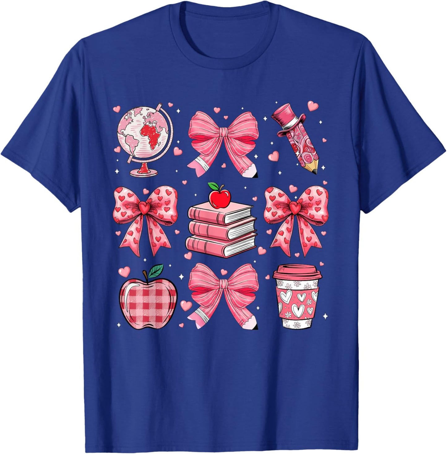 Coquette Pink Bow Apple Teacher Appreciation Valentine Day T-Shirt - T-Shirt | Royal