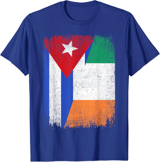 Half Cuba Ireland Flag Cuban Irish Pride Roots T-Shirt - T-Shirt | Royal