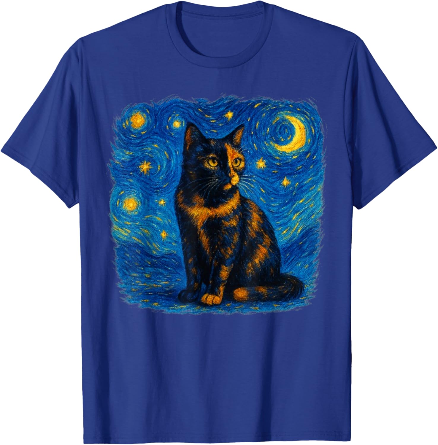 Tortoiseshell Tortie Starry Night Kitty Cat Art T-Shirt - T-Shirt | Royal