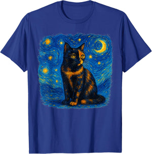 Tortoiseshell Tortie Starry Night Kitty Cat Art T-Shirt - T-Shirt | Royal