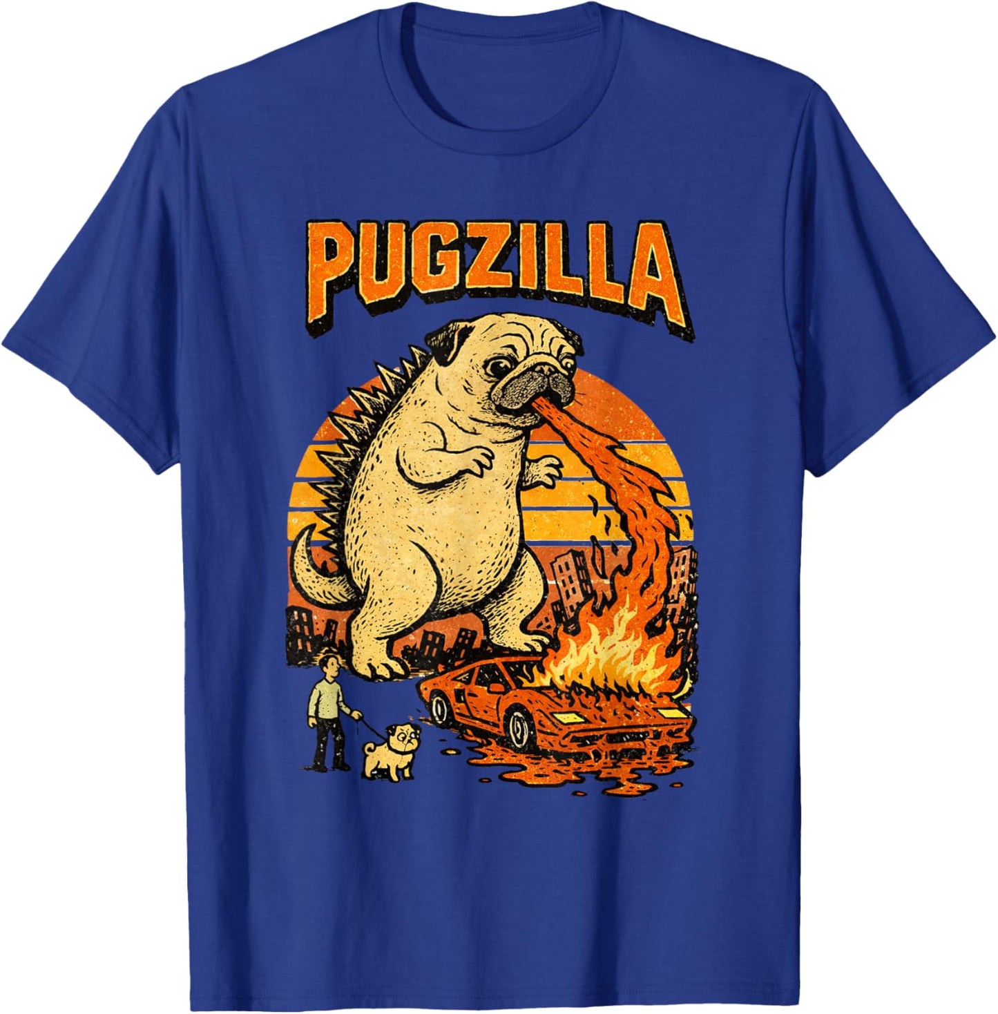 Pugzilla Funny Giant Pug Dog Meme Parody Illustration T-Shirt - T-Shirt | Royal