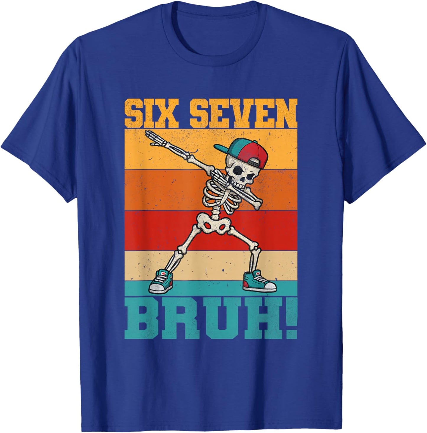 Retro Dabbing Skeleton Six Seven Bruh 67 Meme Halloween T-Shirt - T-Shirt | Royal
