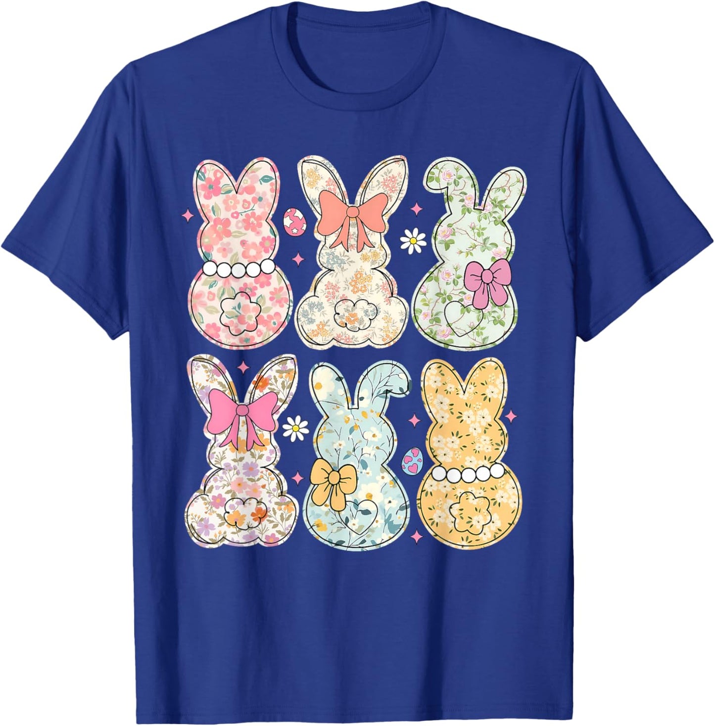 Funny Bunny Flower Rabbit Lovers Happy Easter Retro Trendy T-Shirt - T-Shirt | Royal