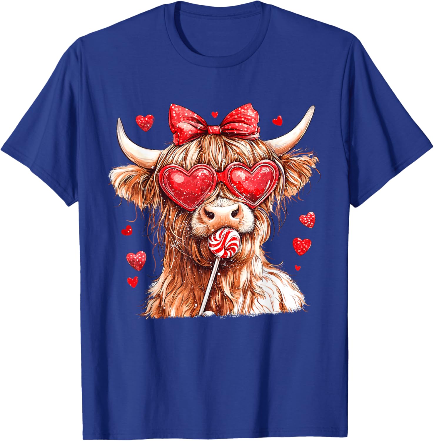 Cute Highland Cow Candy Cane Heart Valentines Day Scottish T-Shirt - T-Shirt | Royal