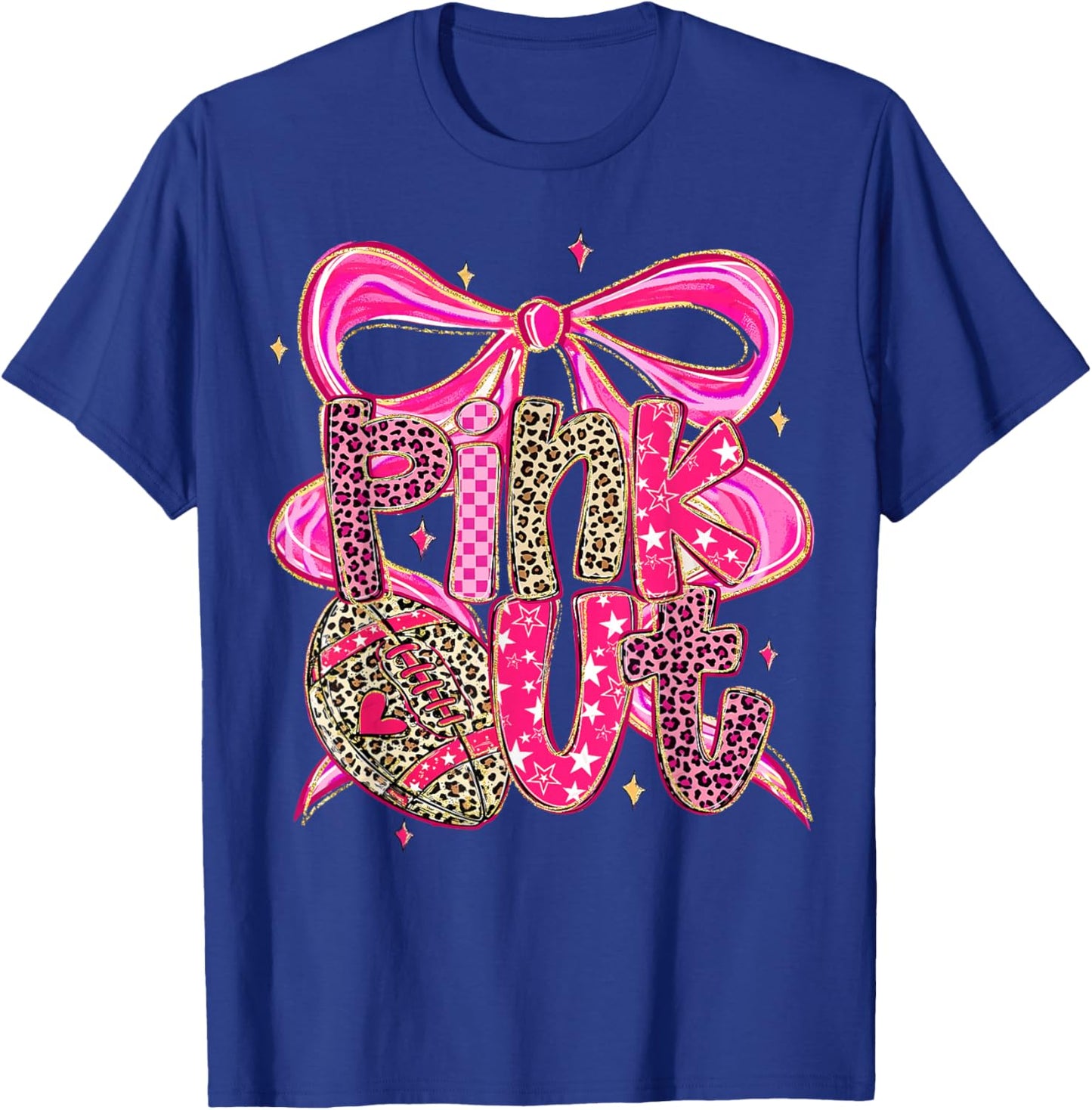 Pink Out Breast Cancer Football Coquette Bow Mom Girls Women T-Shirt - T-Shirt | Royal