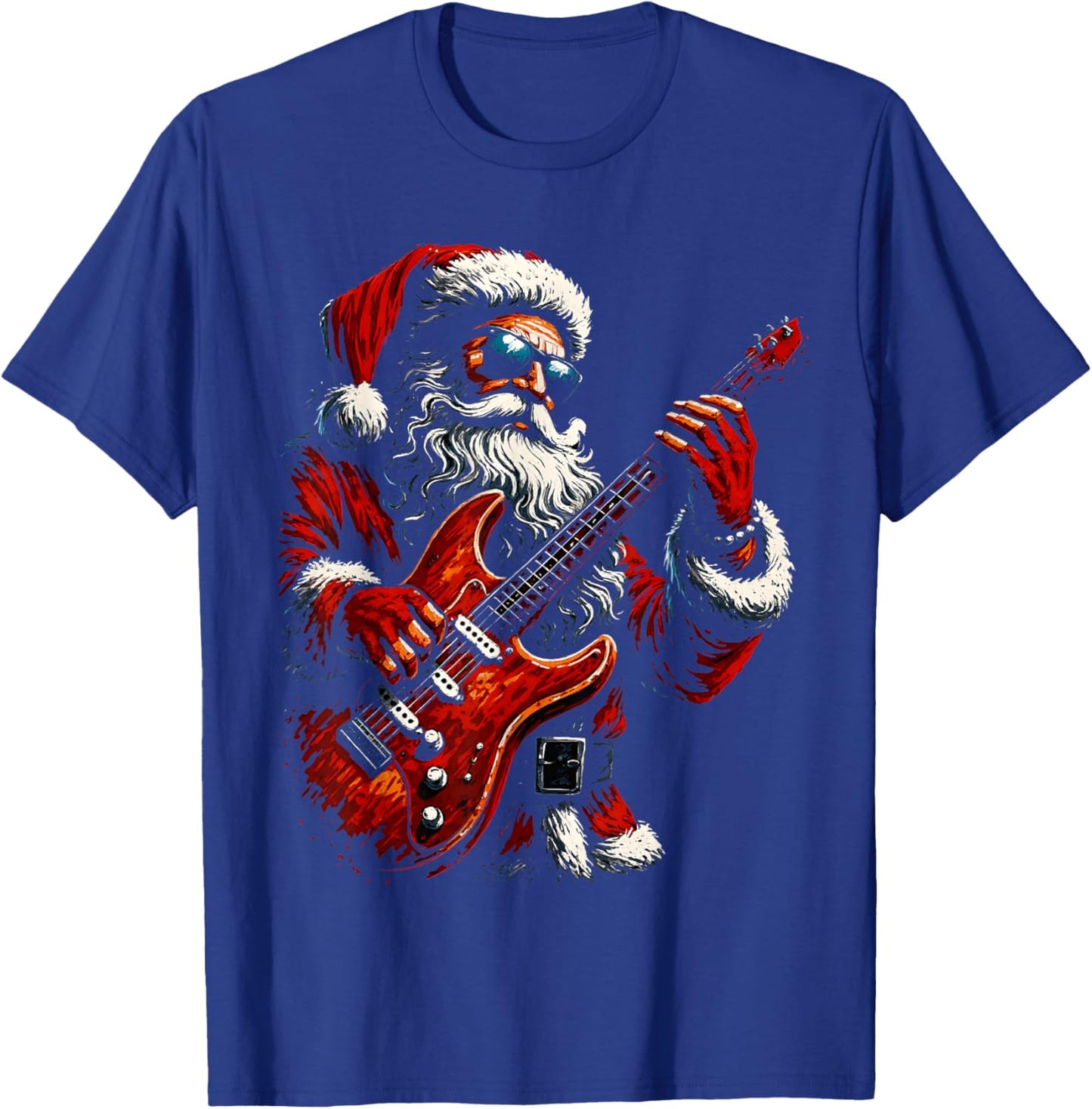 Santa Claus Playing Guitar Funny Christmas Rock Guitar T-Shirt - T-Shirt | Royal