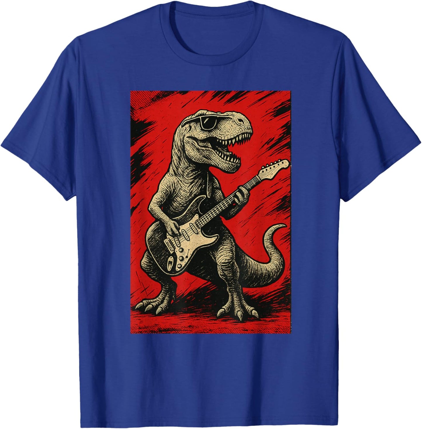 T Rex Playing Guitar Retro Vintage T-Shirt - T-Shirt | Royal