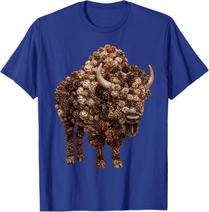 Rustic Bison with Pinecones Autumn Animal Fall Aesthetic T-Shirt - T-Shirt | Royal