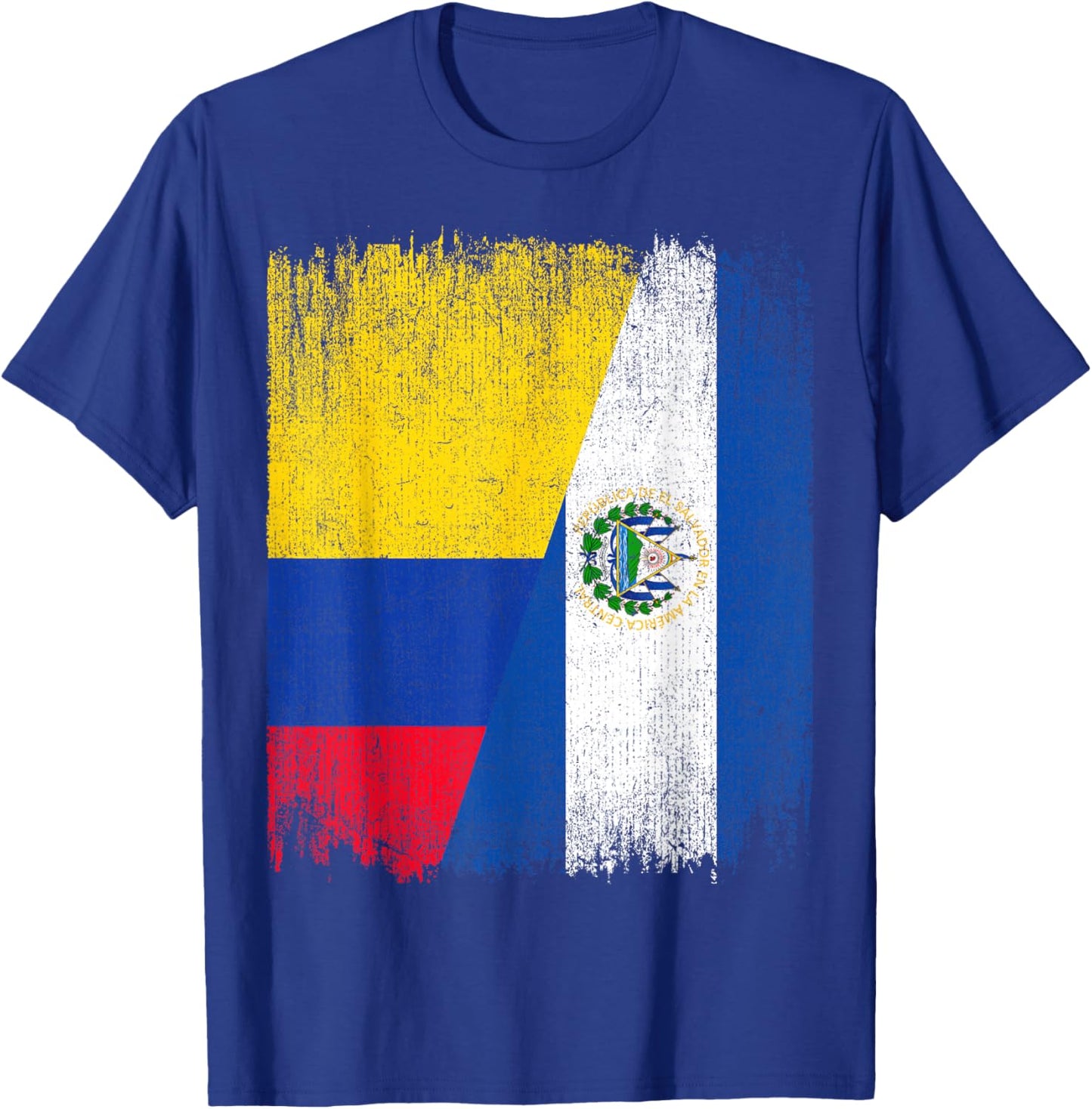 Half Colombia El Salvador Flag Colombian Salvadoran Pride T-Shirt - T-Shirt | Royal