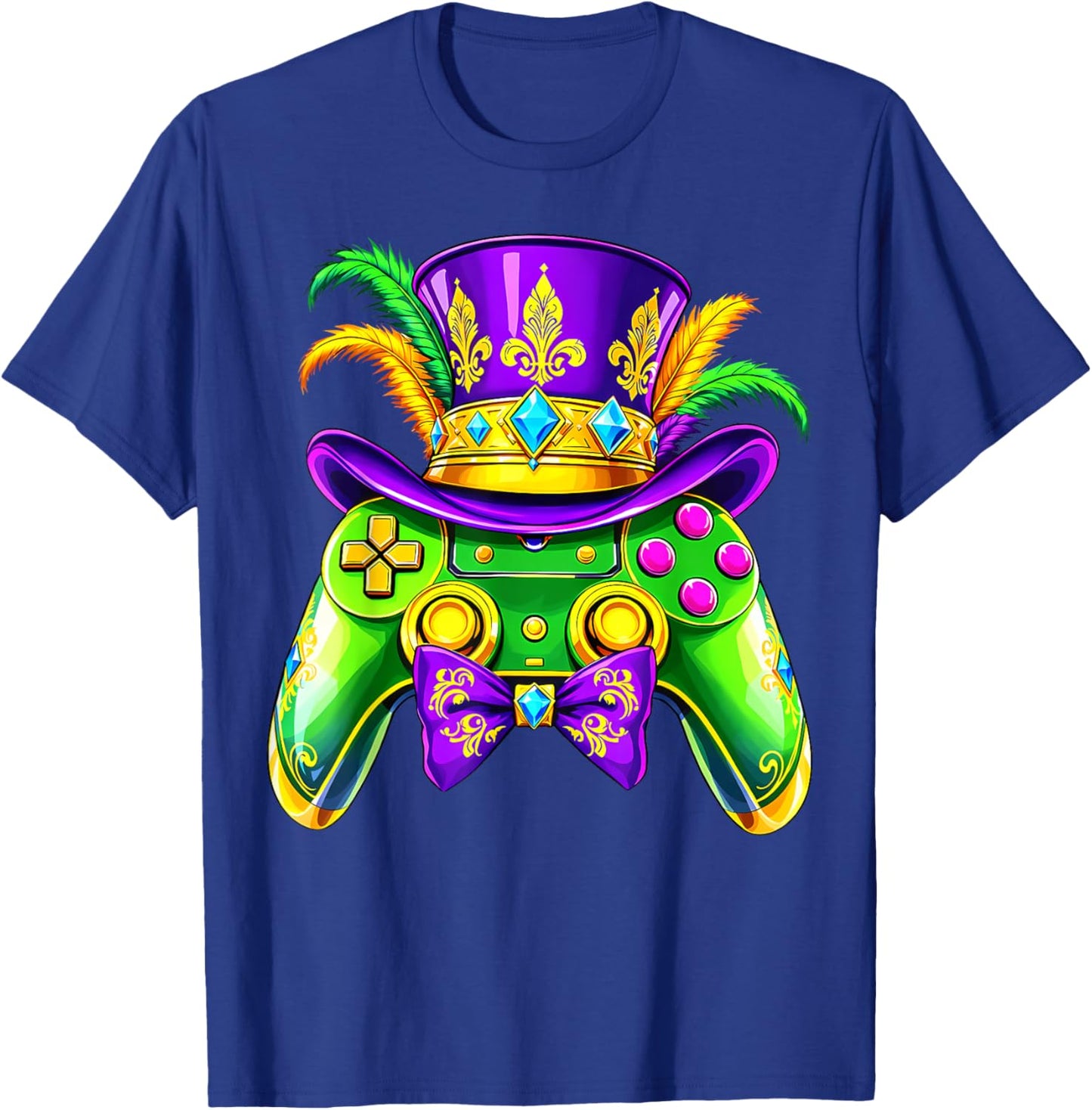 Mardi Gras Video Game Controller Jester Mask Kids Boys T-Shirt - T-Shirt | Royal