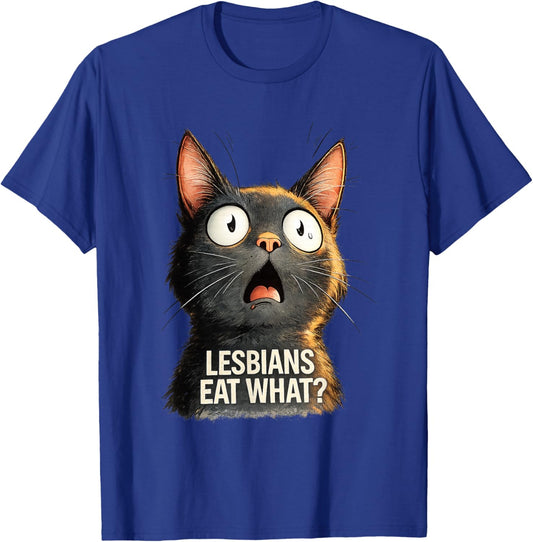 Shocked Cat Funny Lesbian Joke Art T-Shirt - T-Shirt | Royal