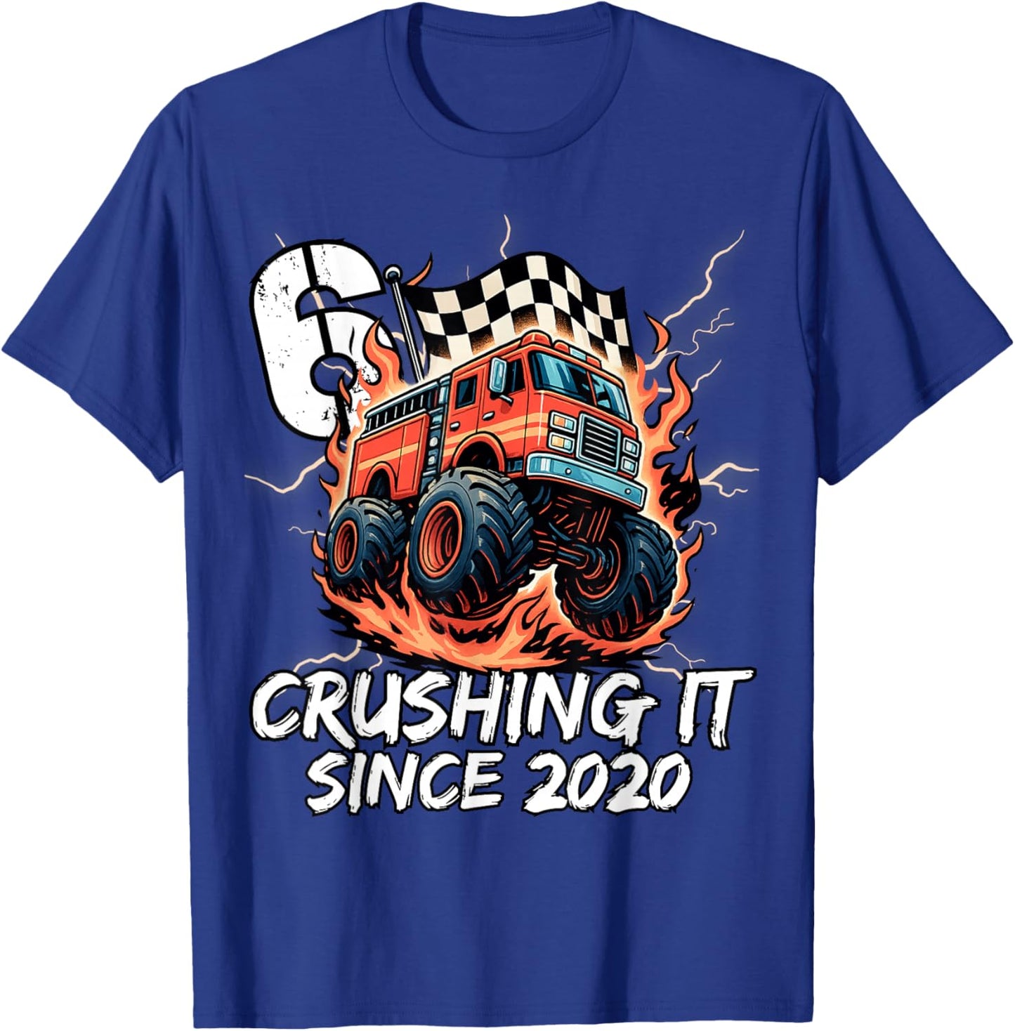 Birthday Firefighter 6 Year Old Boy 6th Bday Party Born 2020 T-Shirt - T-Shirt | Royal