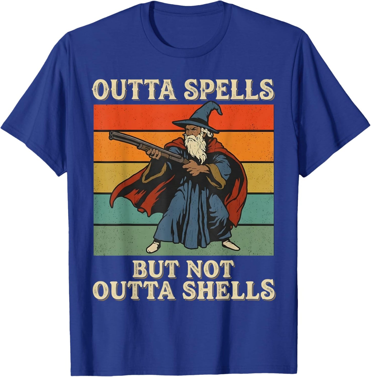 Outta Spells But Not Outta Shells Wizard Retro Fantasy Meme T-Shirt - T-Shirt | Royal
