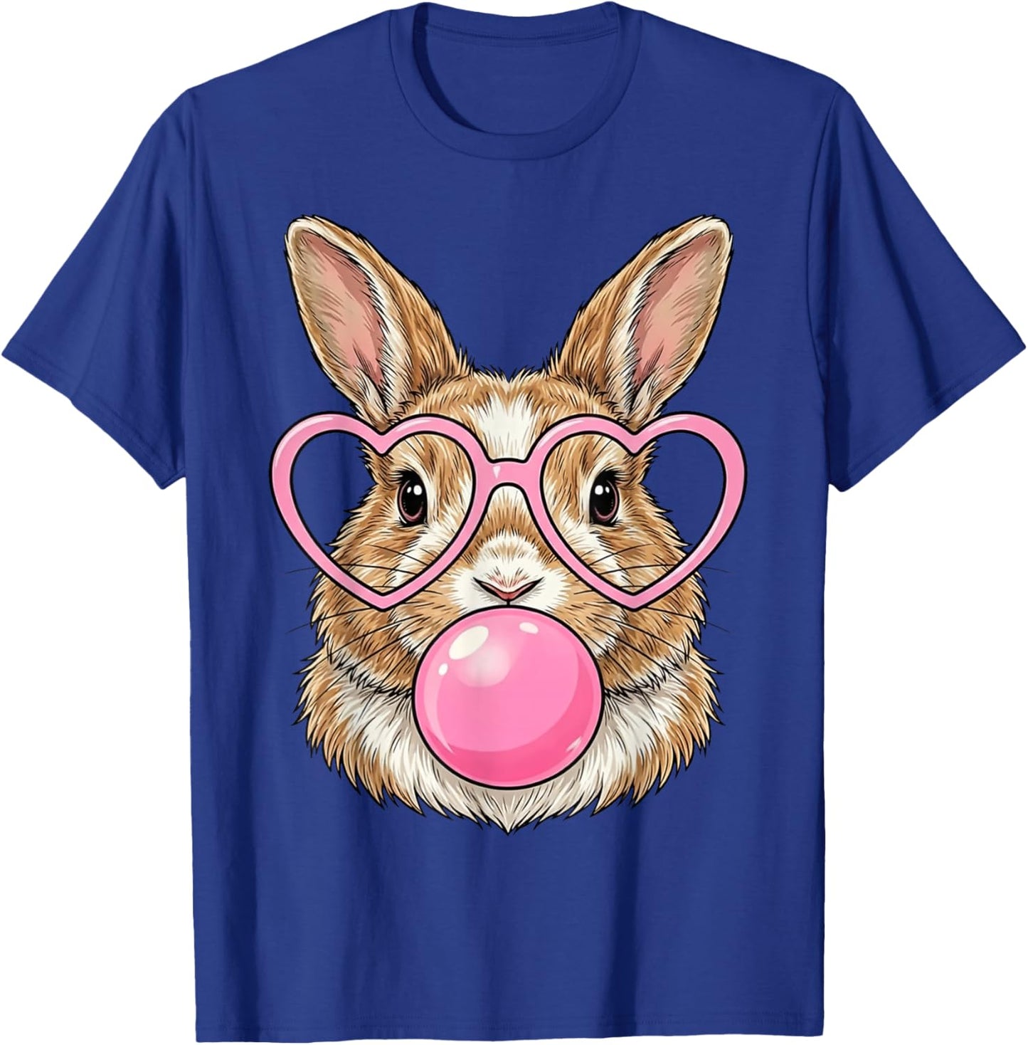 Funny Cute Bunny Bubble Gum Rabbit Heart Glasses Animal Art T-Shirt - T-Shirt | Royal