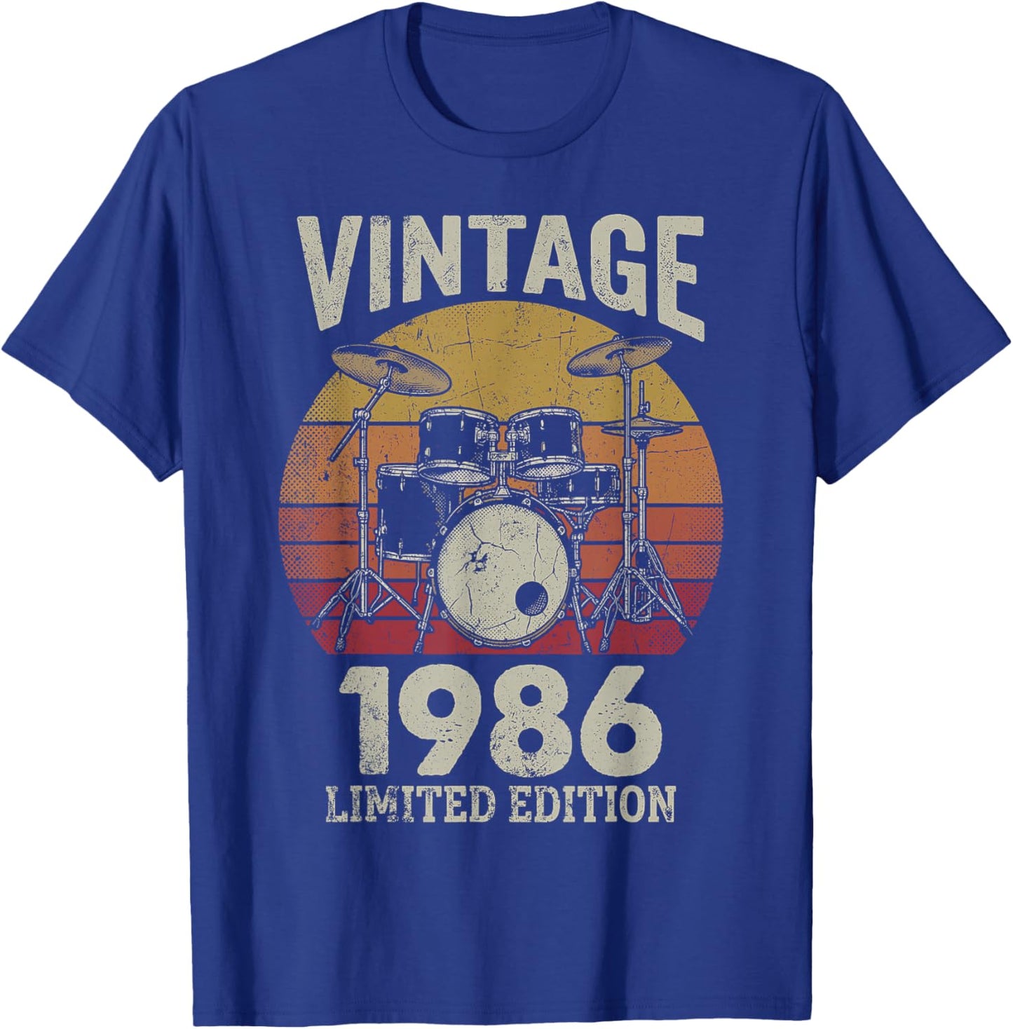 Vintage 1986 Drummer 40th Birthday Gift Retro Sunset Drums T-Shirt - T-Shirt | Royal