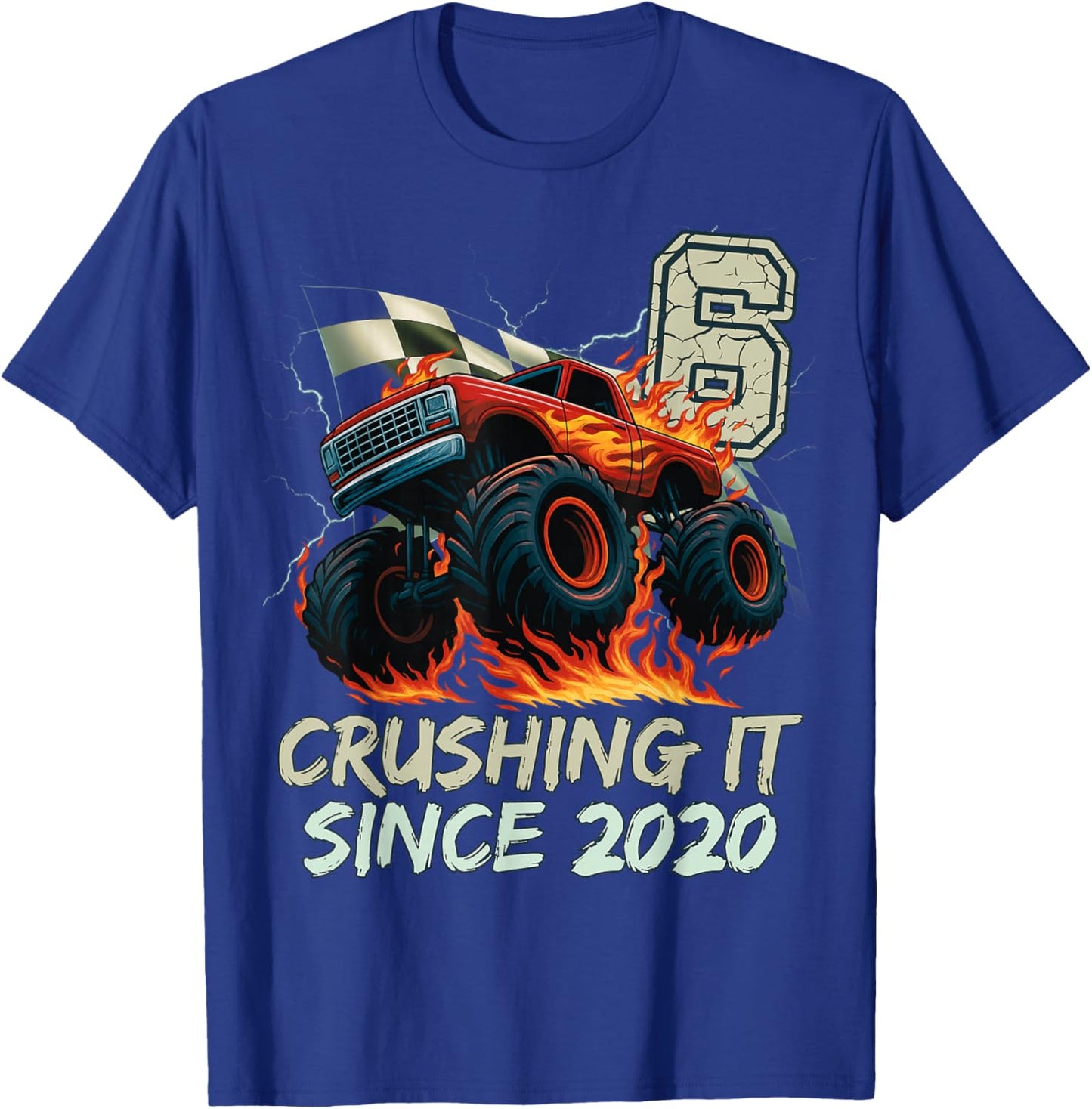 Birthday Monster Truck 6 Year Old Boys 6th Party Born 2020 T-Shirt - T-Shirt | Royal