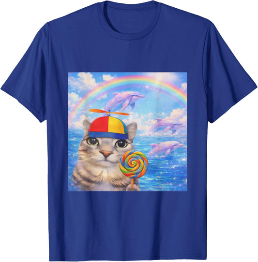 Happy Cat Dreamcore Funny Silly Cat Kitten Brainrot Meme T-Shirt - T-Shirt | Royal