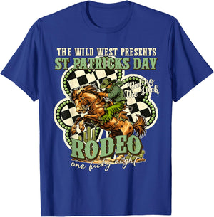 St Patrick’s Rodeo One Lucky Night Western Cowboy Shamrock T-Shirt - T-Shirt | Royal