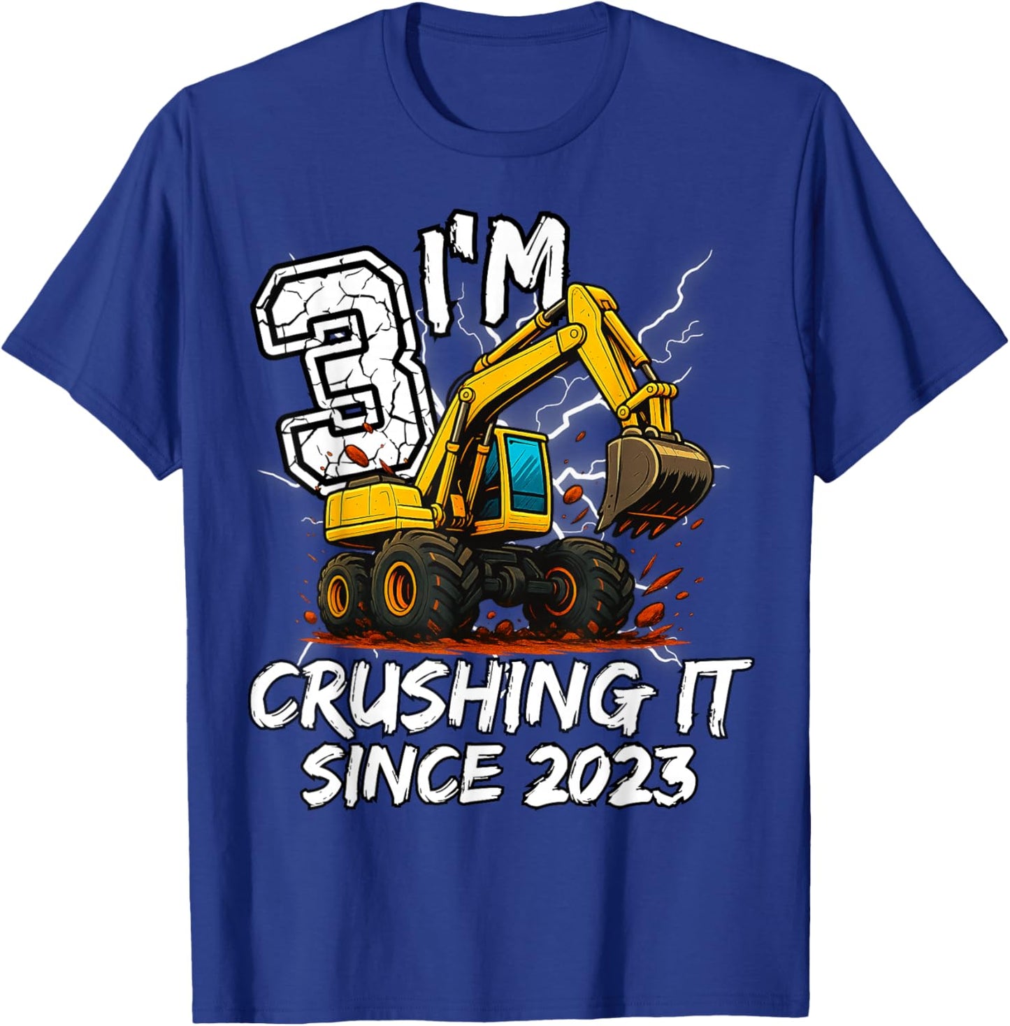 Birthday Excavator Truck 3 Year Old Boys 3rd Party Born 2023 T-Shirt - T-Shirt | Royal