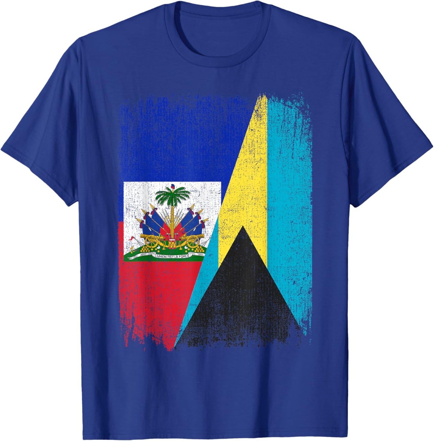 Half Haiti Bahamas Flag Haitian Bahamian Pride Roots T-Shirt - T-Shirt | Royal