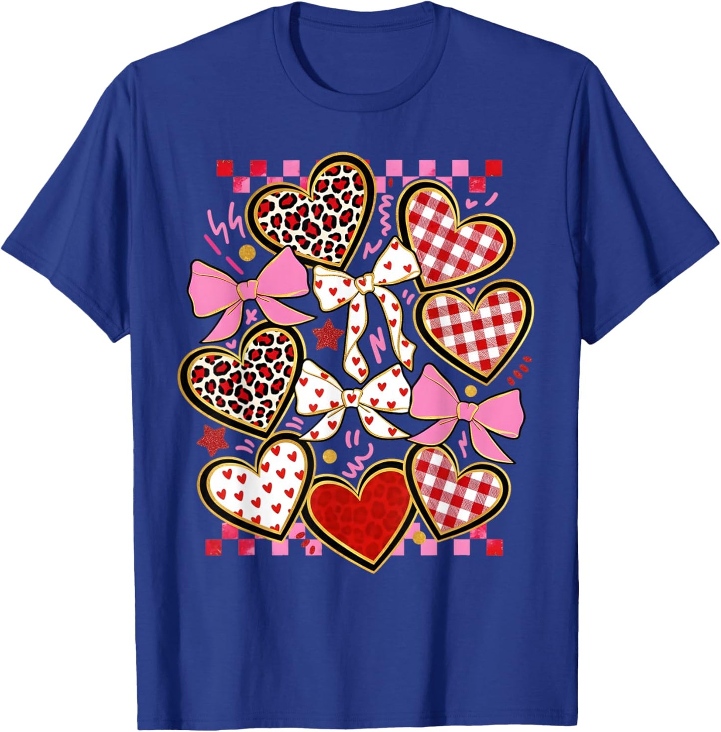 Valentines Day Girl Red Bow Valentines Heart Leopard Women T-Shirt - T-Shirt | Royal