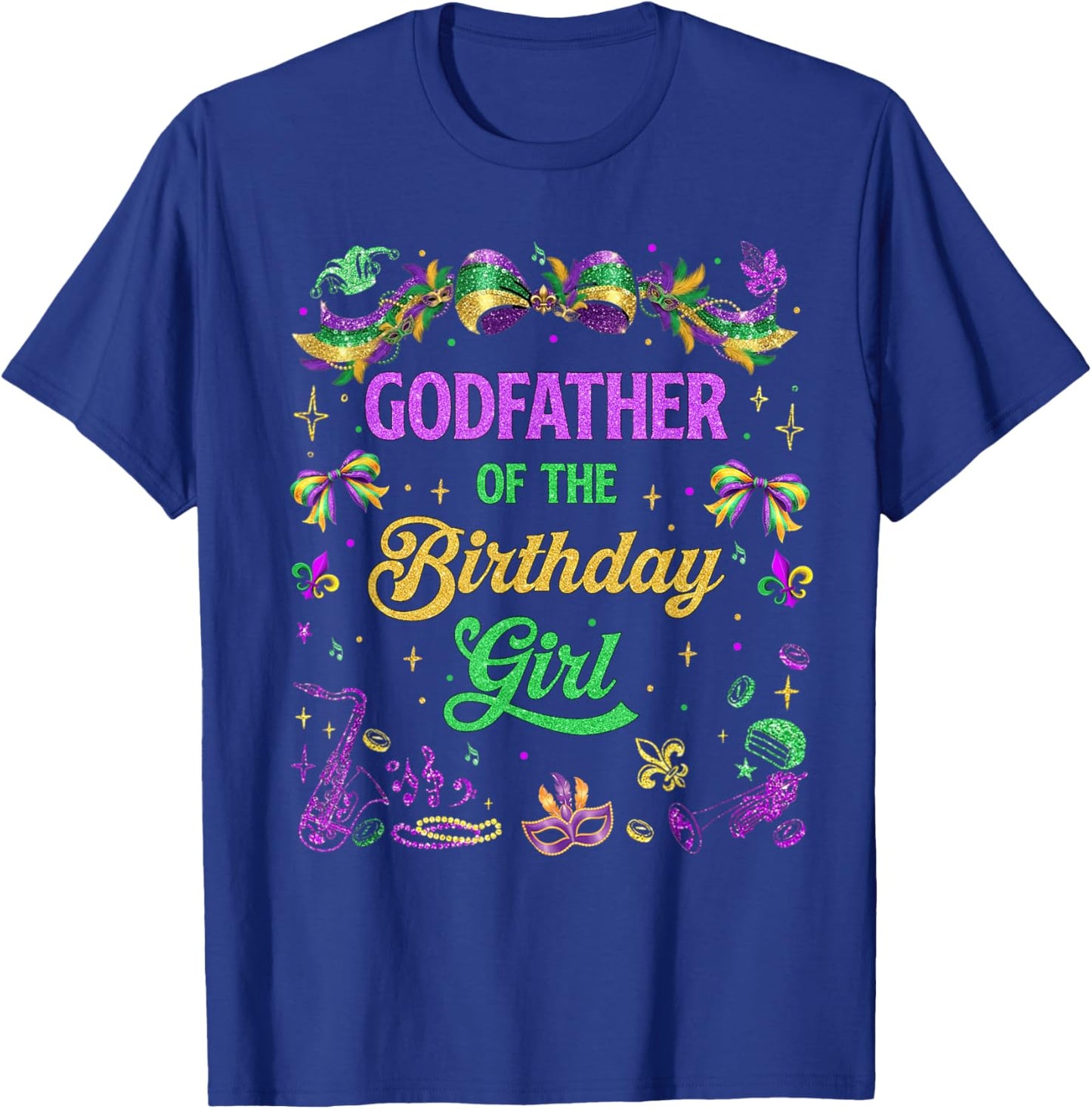 Godfather of The Birthday Girl Mardi Gras Coquette Bow T-Shirt - T-Shirt | Royal
