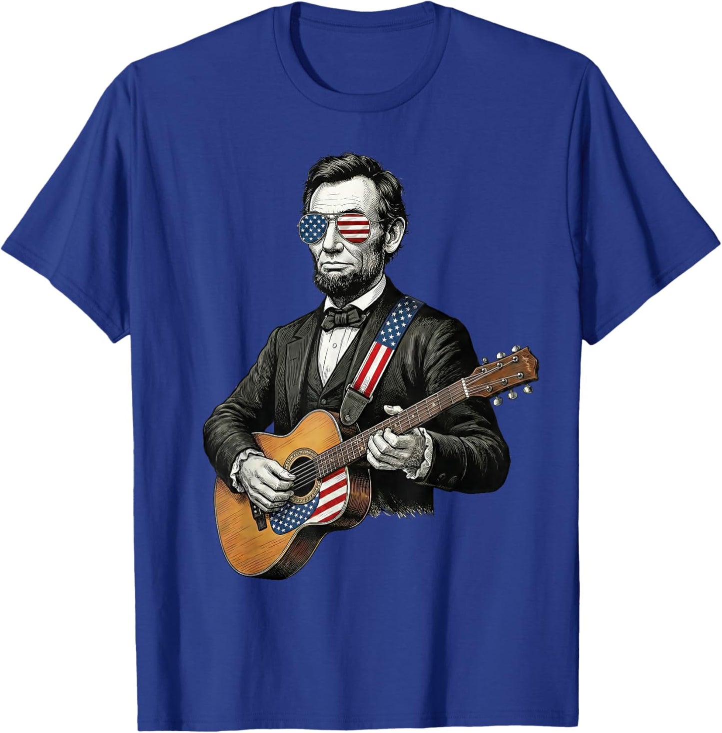 Abraham Lincoln Playing Guitar Funny 4th of July Patriotic T-Shirt - T-Shirt | Royal