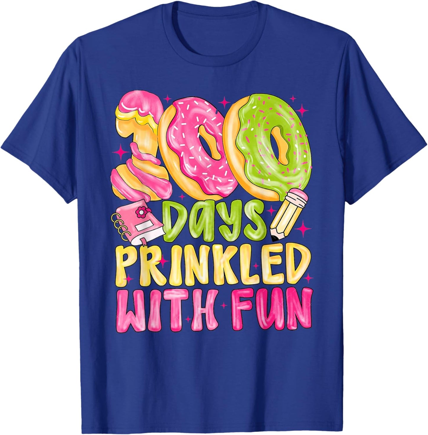 100th Day of School Girl 100 Days Prinkled with Fun Donut T-Shirt - T-Shirt | Royal