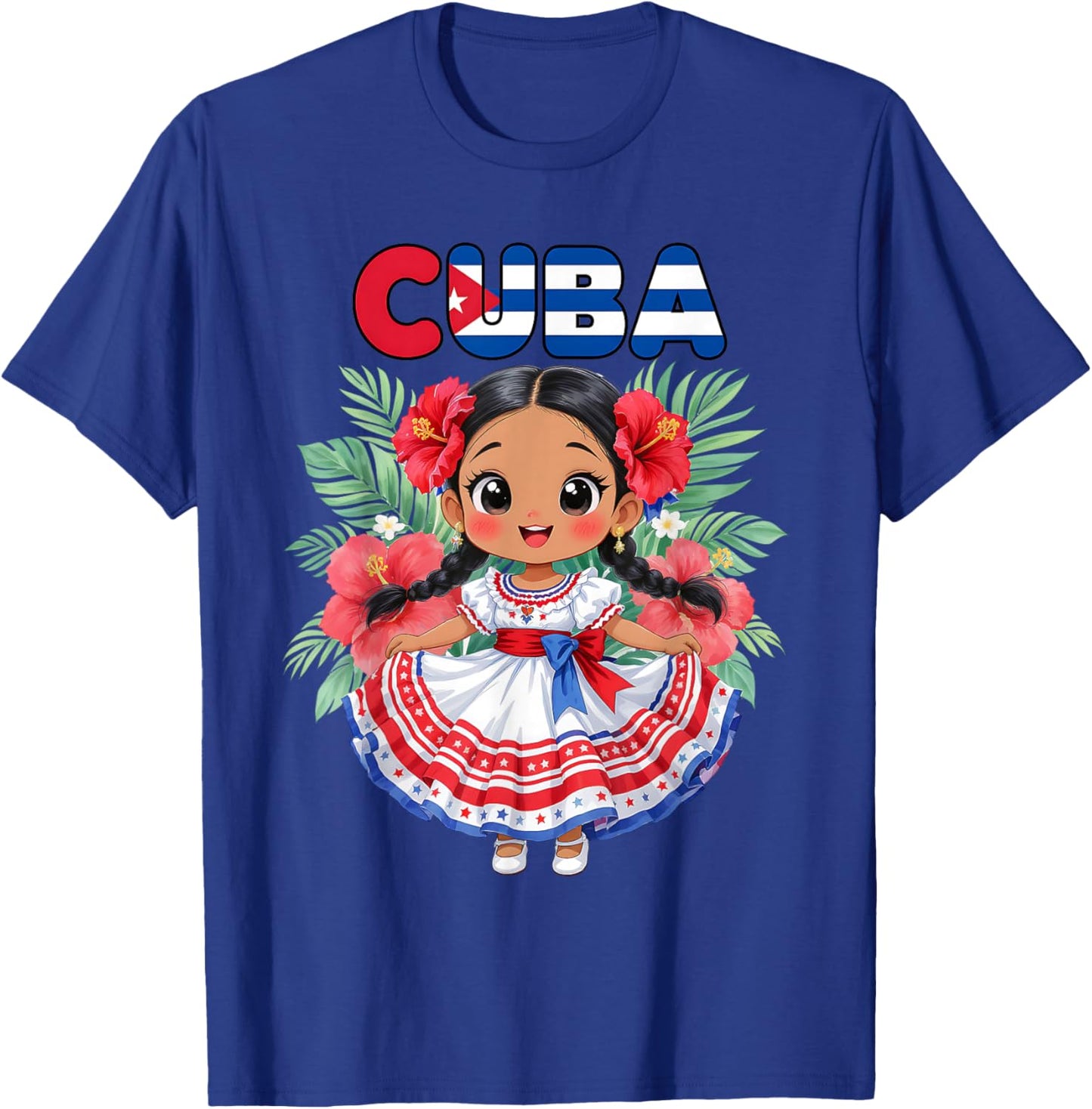 Cute Cuba Cuban Girl Traditional Dress Tropical Flowers T-Shirt - T-Shirt | Royal