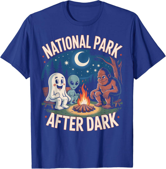 National Park After Dark Camping Alien Bigfoot Ghost T-Shirt - T-Shirt | Royal