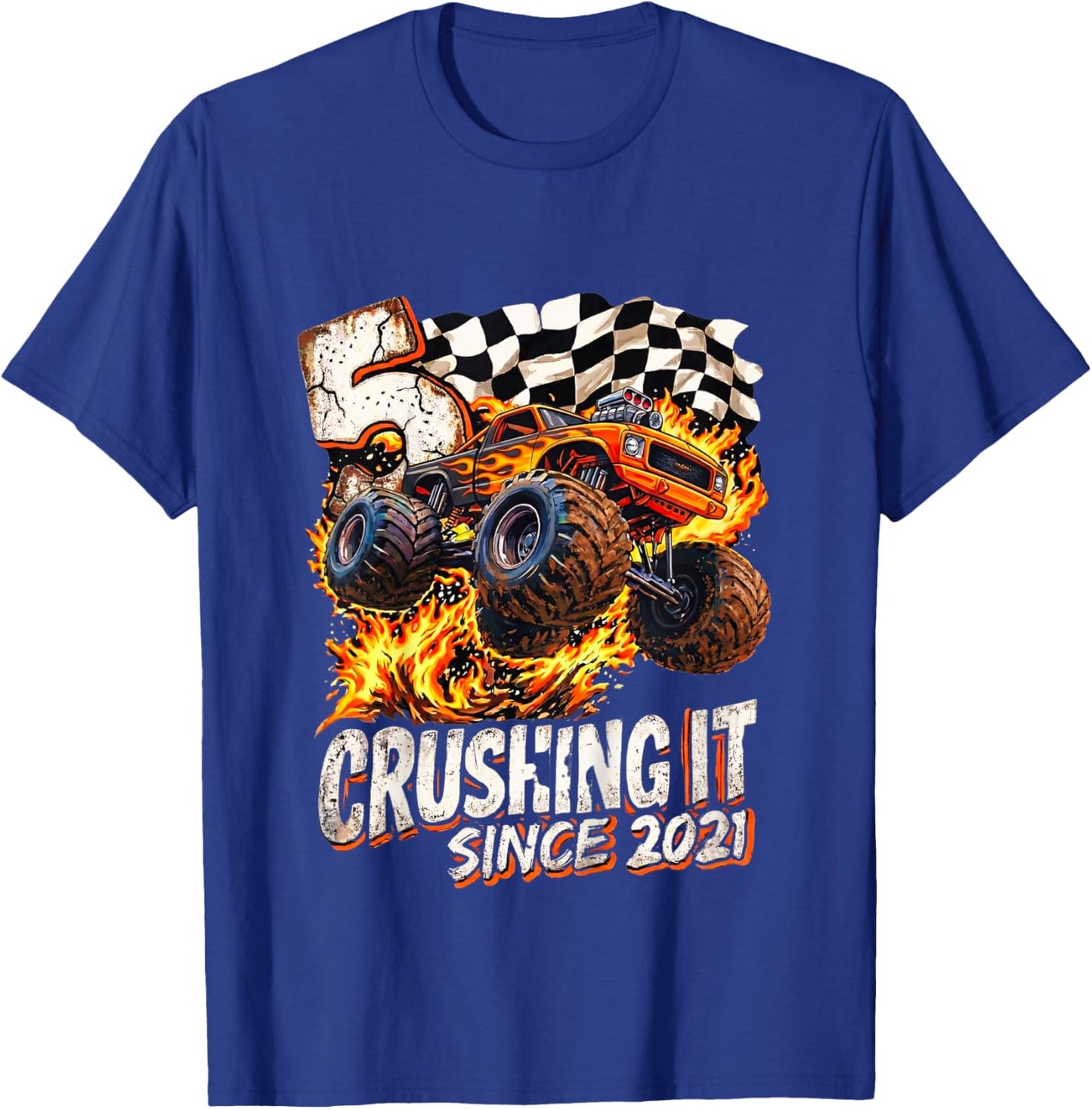 Kids Birthday Monster Truck Boys 5 Crushing It Since 2021 Kids T-Shirt - T-Shirt | Royal