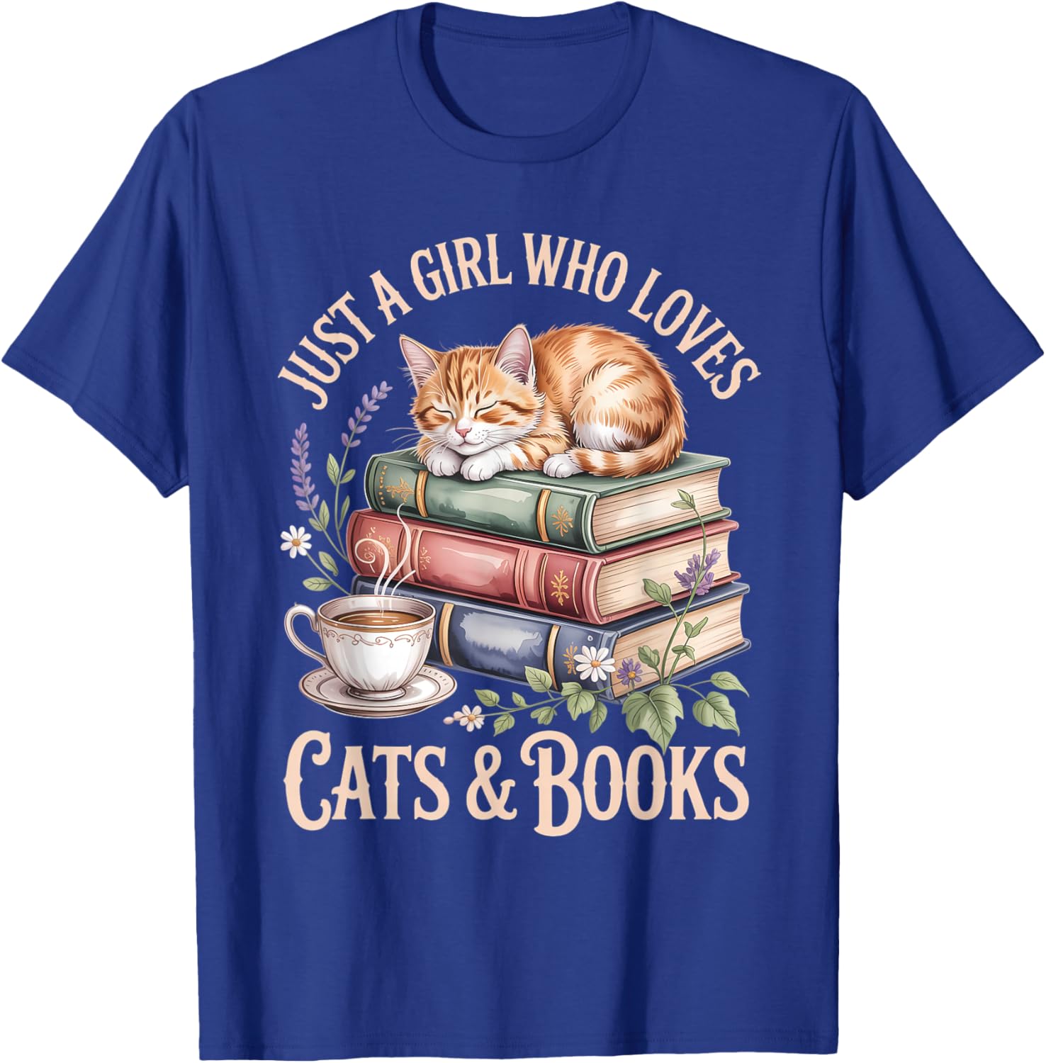 Just A Girl Who Loves Cats and Books Reading Librarian T-Shirt - T-Shirt | Royal