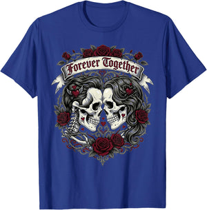 Forever Together Skull Love Dark Gothic Valentine Tumbler T-Shirt - T-Shirt | Royal