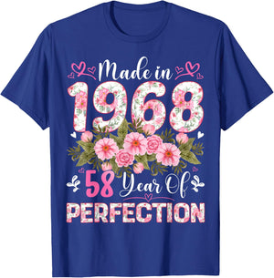 58 Year Old Made in 1968 Floral 58th Birthday Women T-Shirt - T-Shirt | Royal