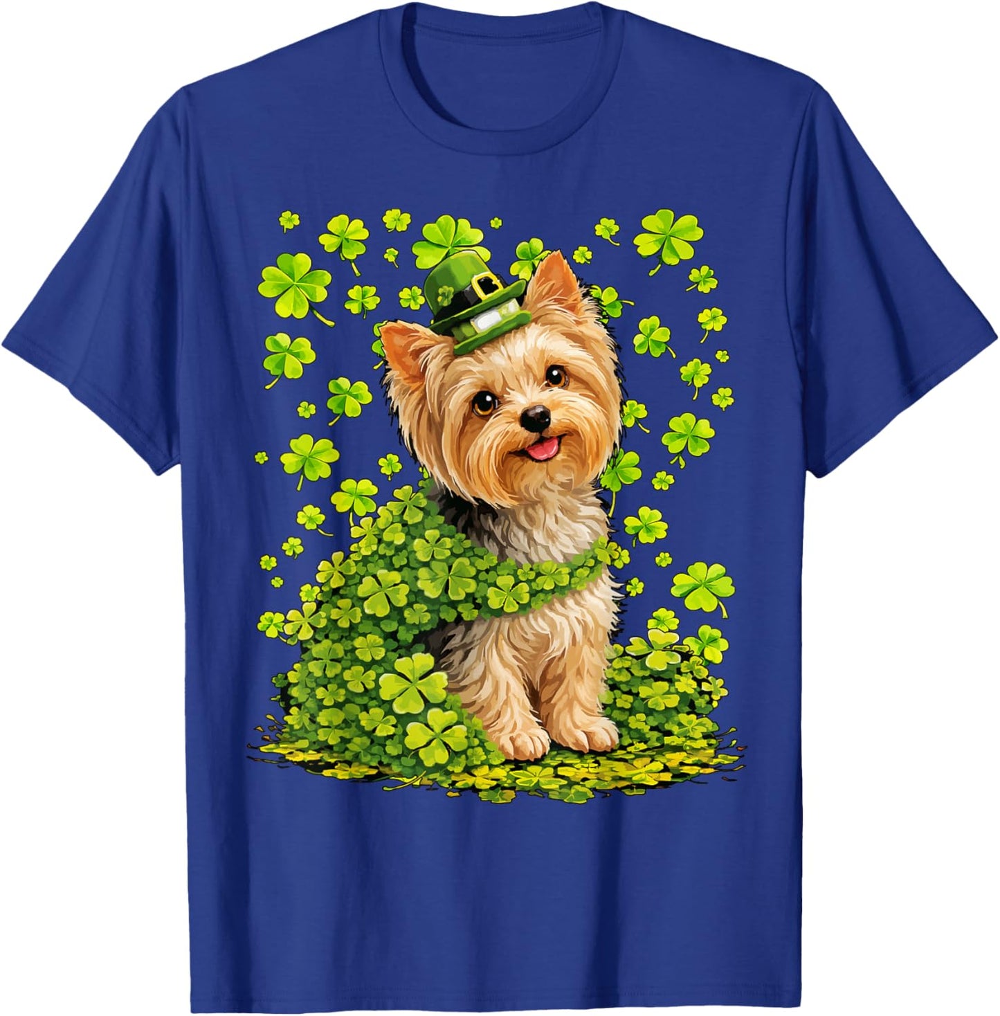 Yorkshire Terrier with Shamrocks St Patricks Day Yorkie Dog T-Shirt - T-Shirt | Royal