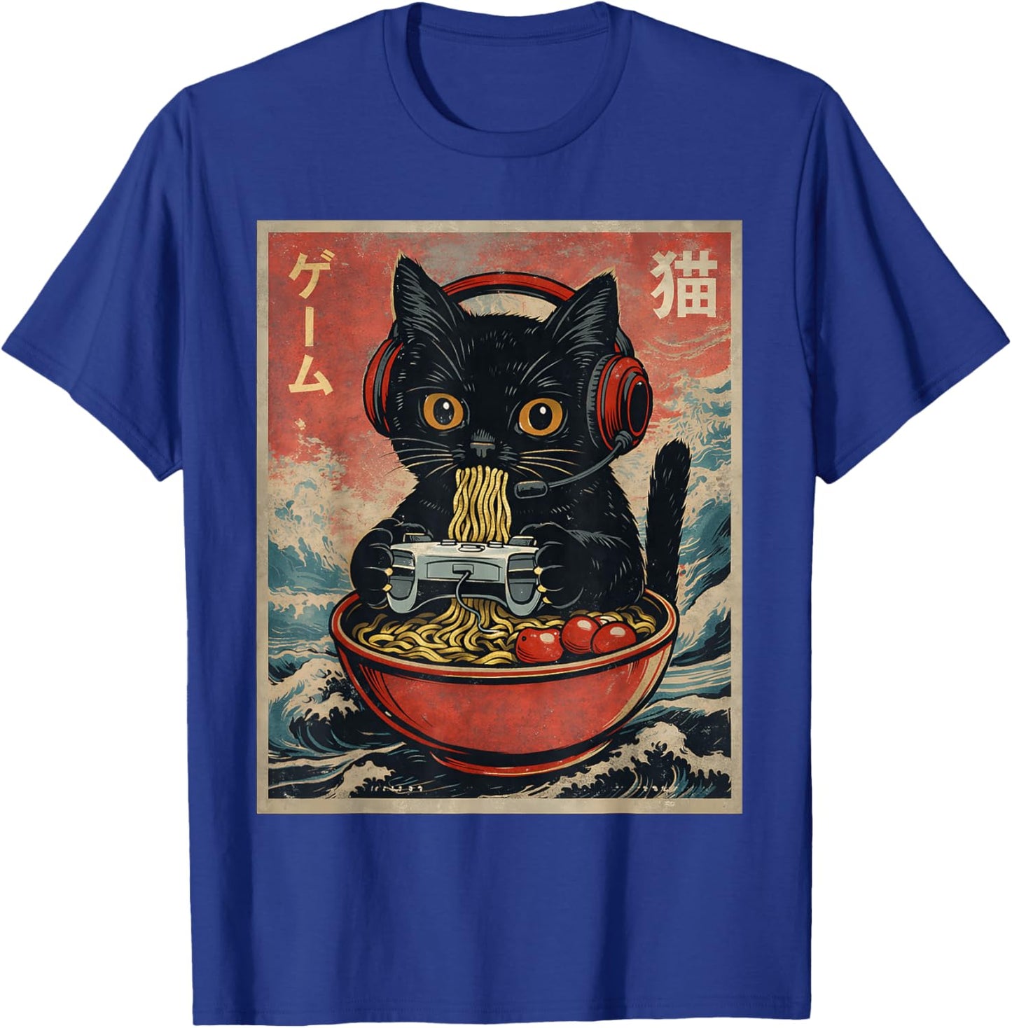 Funny Cat Gaming Ramen Japan Japanese Boy Men Kid Kawaii T-Shirt - T-Shirt | Royal