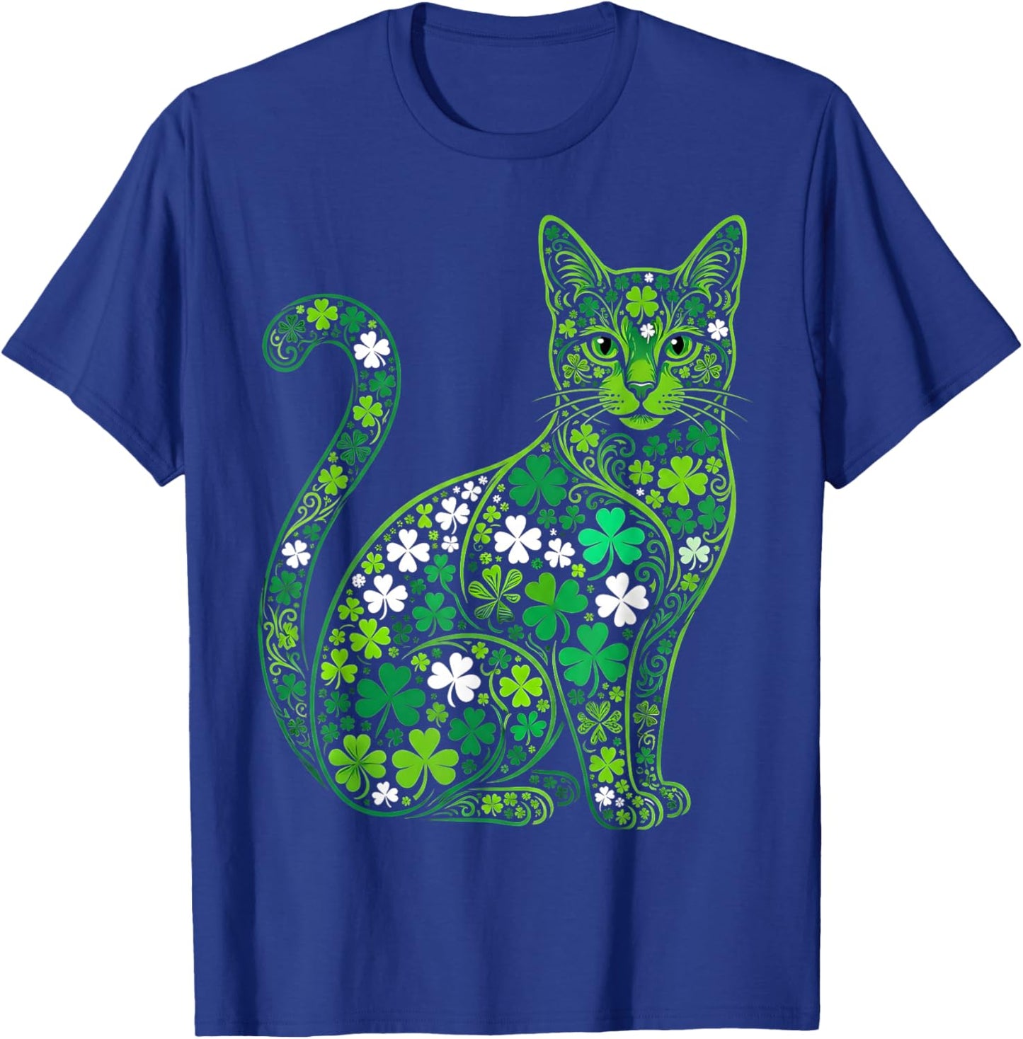 Shamrock Cat Saint Patrick Day Green Cat Saint Pattys T-Shirt - T-Shirt | Royal