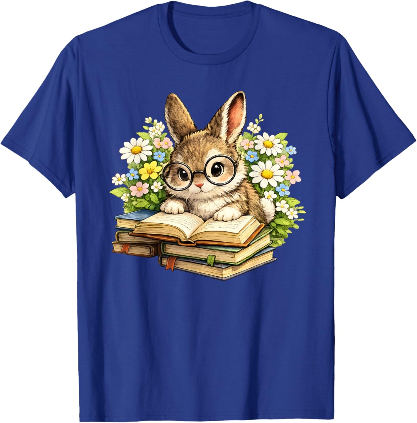Cute Reading Bunny Easter Books Bookworm Reader Teacher T-Shirt - T-Shirt | Royal