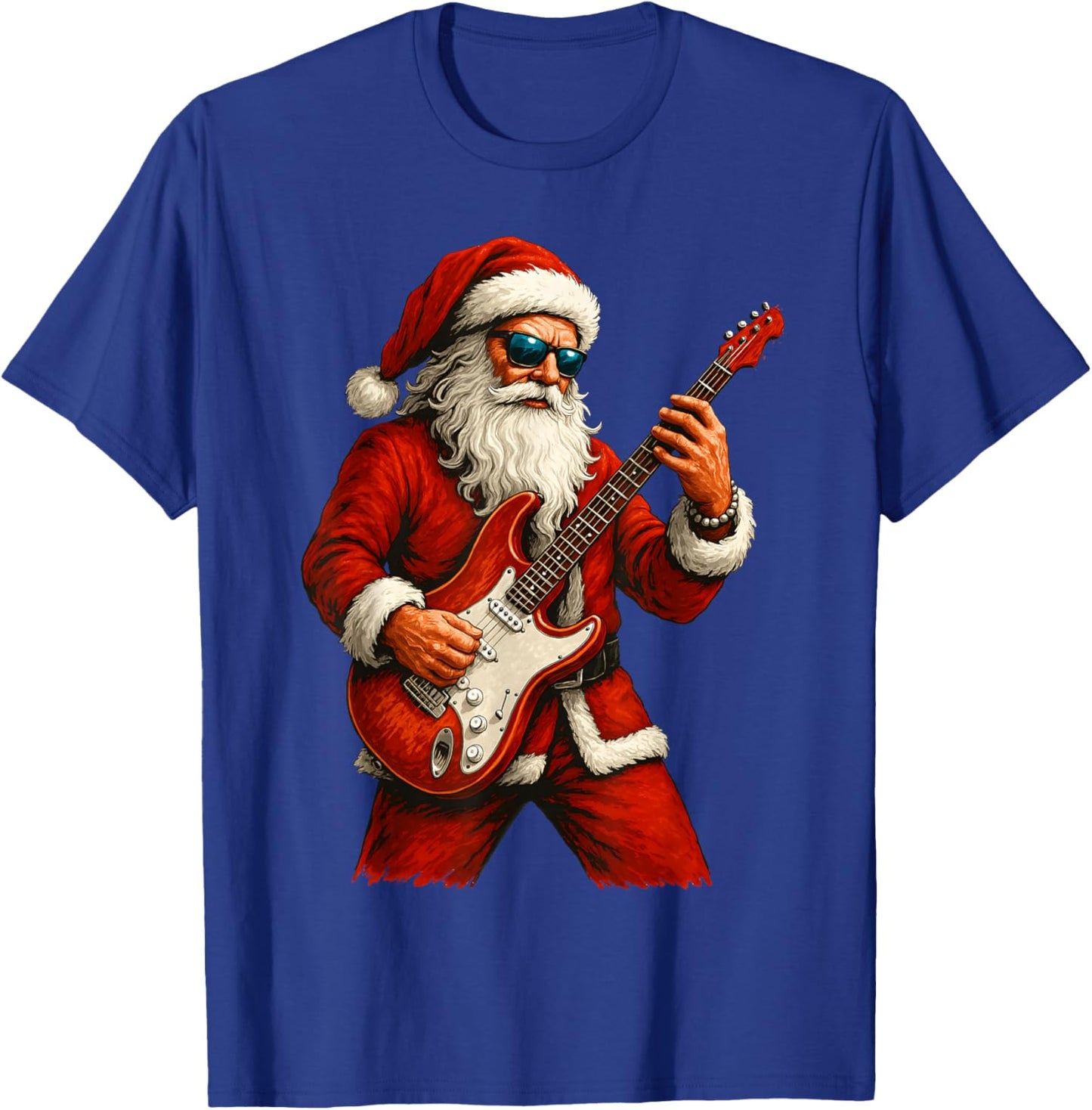 Santa Claus Playing Guitar Funny Christmas Rock Guitar T-Shirt - T-Shirt | Royal