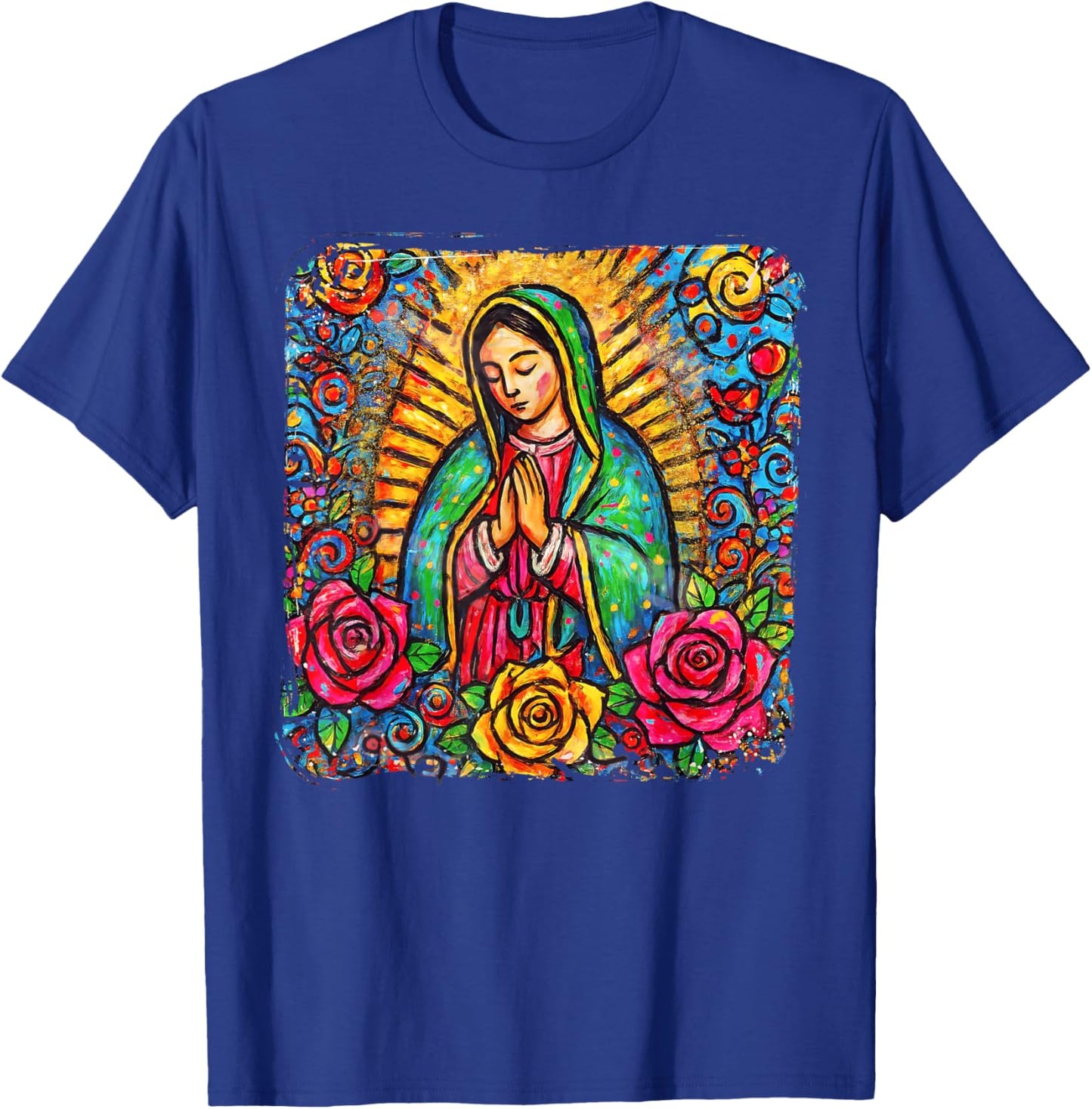 Our Lady Virgen De Guadalupe Saint Virgin Mary Pink Roses T-Shirt - T-Shirt | Royal