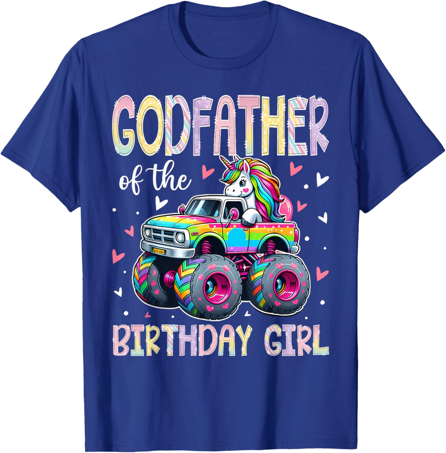 Godfather of The Birthday Girl Unicorn Riding Monster Truck T-Shirt - T-Shirt | Royal