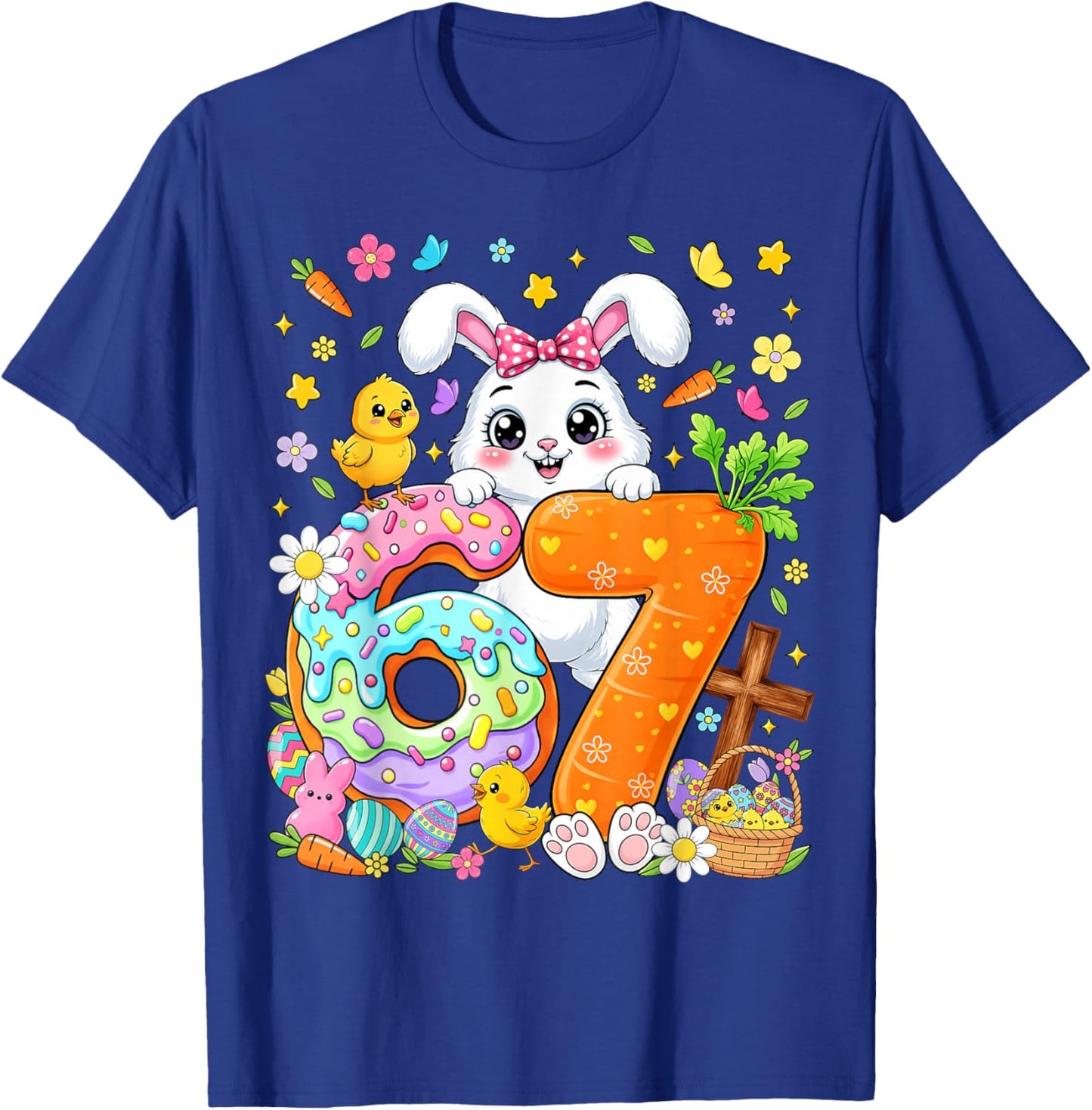 67 Funny Six Seven Gen Meme Cute Rabbit Bunny Easter Day T-Shirt - T-Shirt | Royal