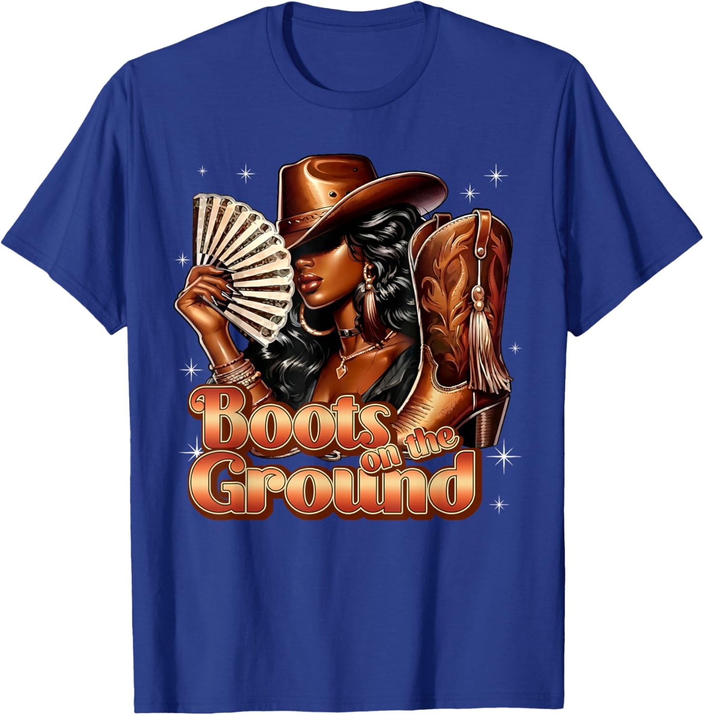 Boots On Ground Western Cowgirl Hat Boots African American T-Shirt - T-Shirt | Royal