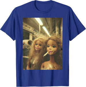 Funny Disgusting Doll face Meme Smoking Y2K Sarcastic Gift T-Shirt - T-Shirt | Royal